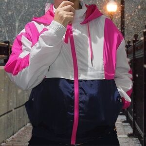 New Look Sport Pink White & Blue Windbreaker Sz Lg